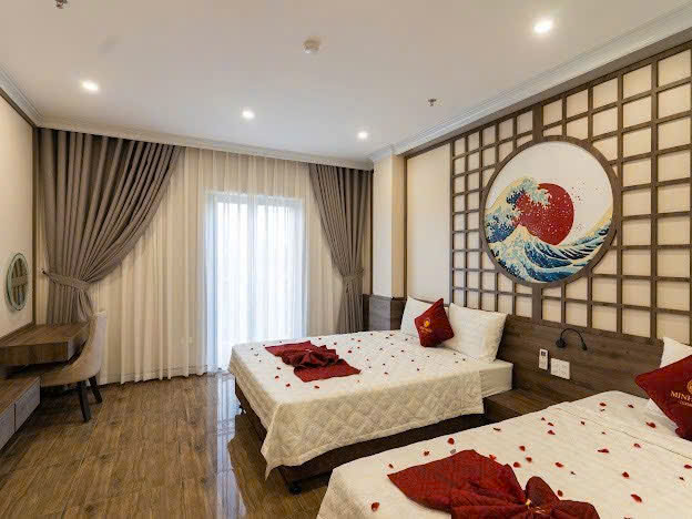 Phòng đôi 2 giường, decor phong cách Nhật Bản