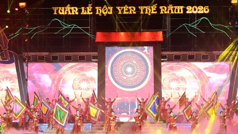 Sân khấu khai mạc Tuần lễ hội Yên Thế 2026
